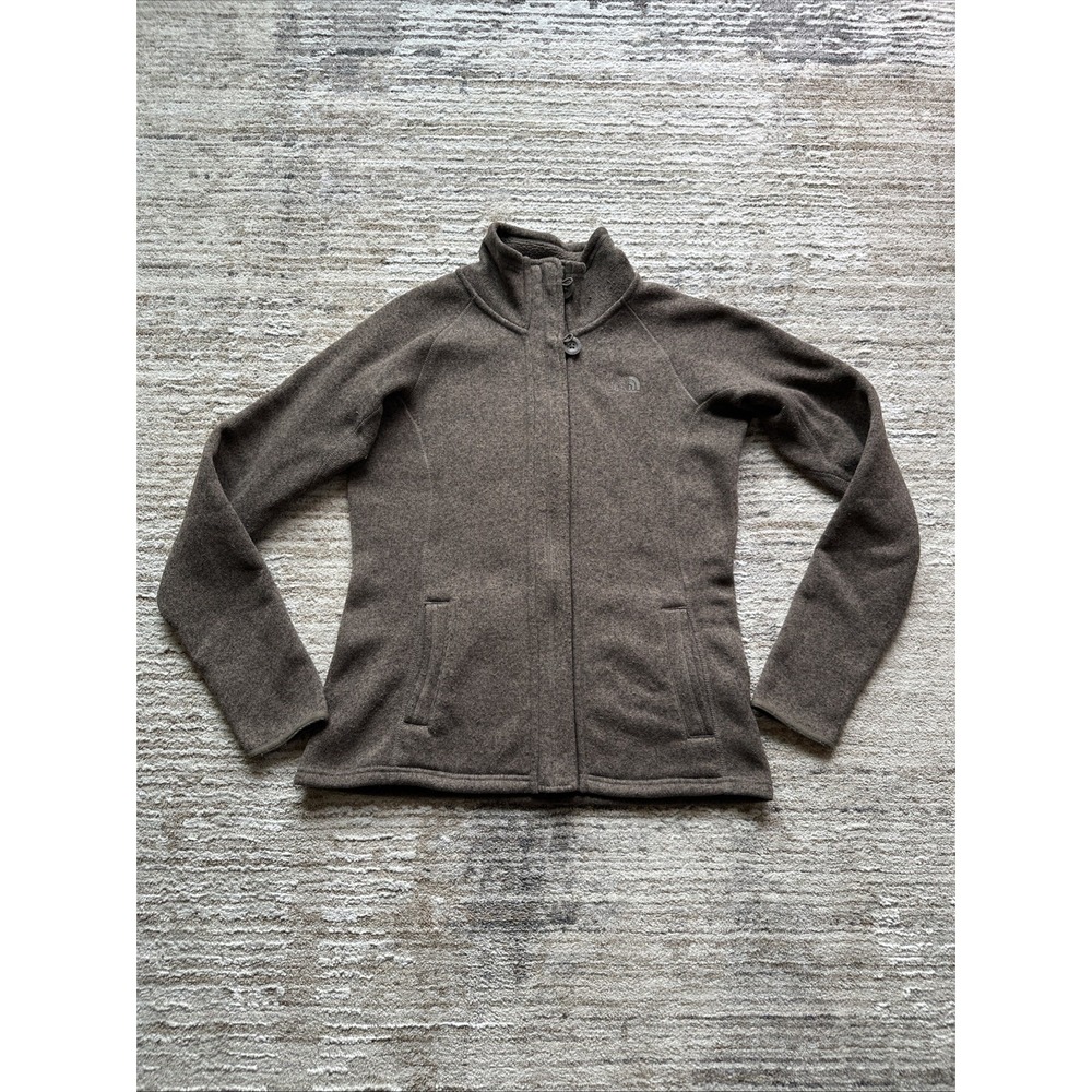 The North Face Jacket Women Brown Sz M Full Zip Fleece Oversized Collar Buttons